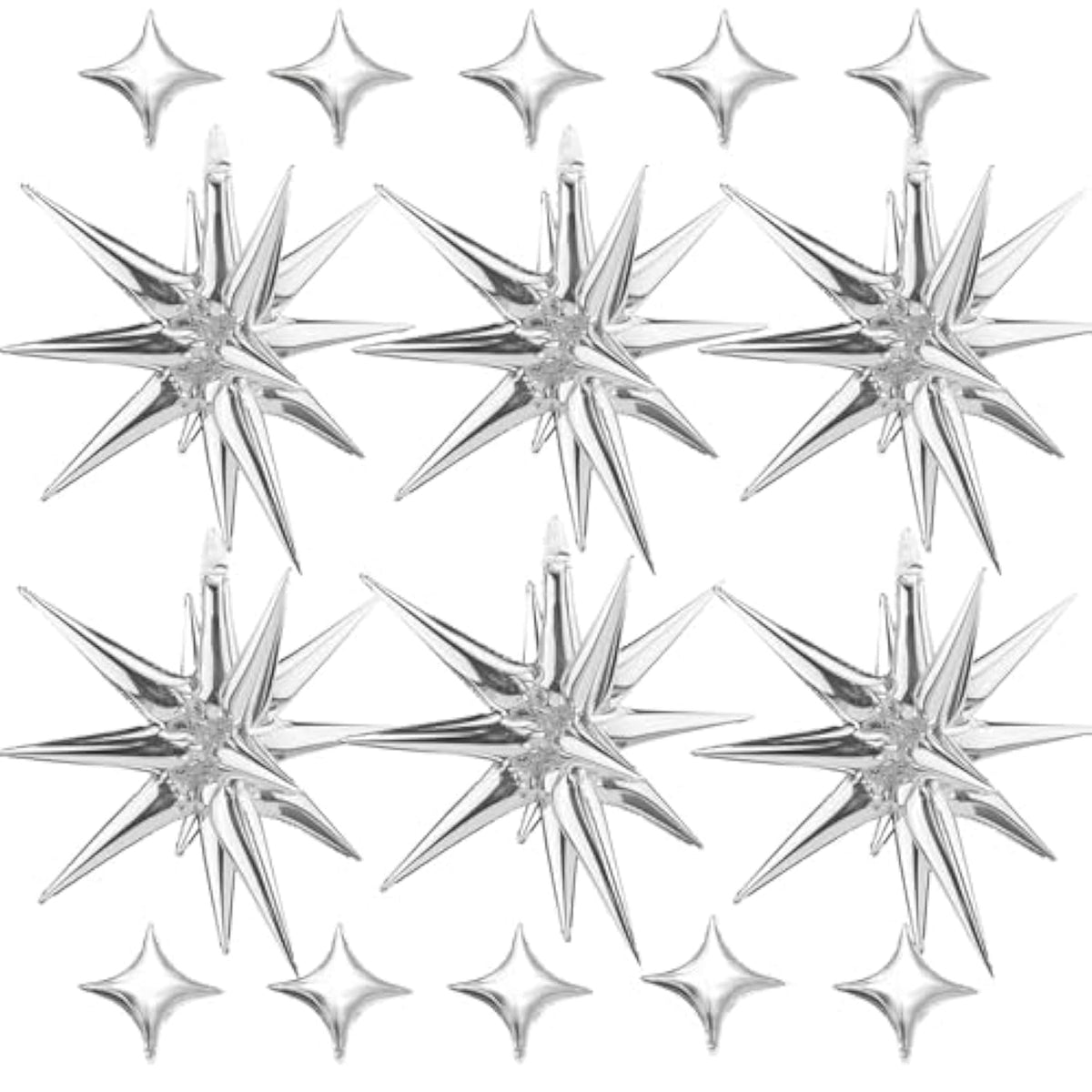 6 Pc Silver Explosion Star Foil Balloons 12 Point Party Decoration
