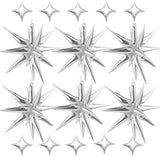 6 Pc Silver Explosion Star Foil Balloons 12 Point Party Decoration