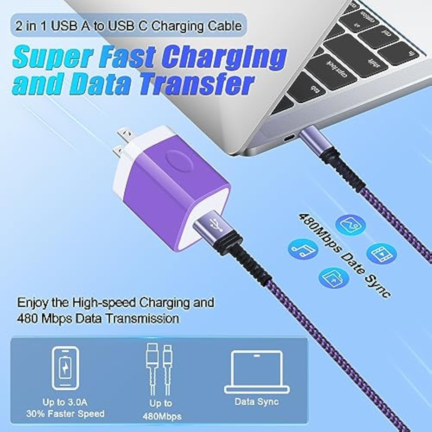 Type C Charger Cable Fast Charging, [10Ft,3Pack] Long Android Phone Charger Us