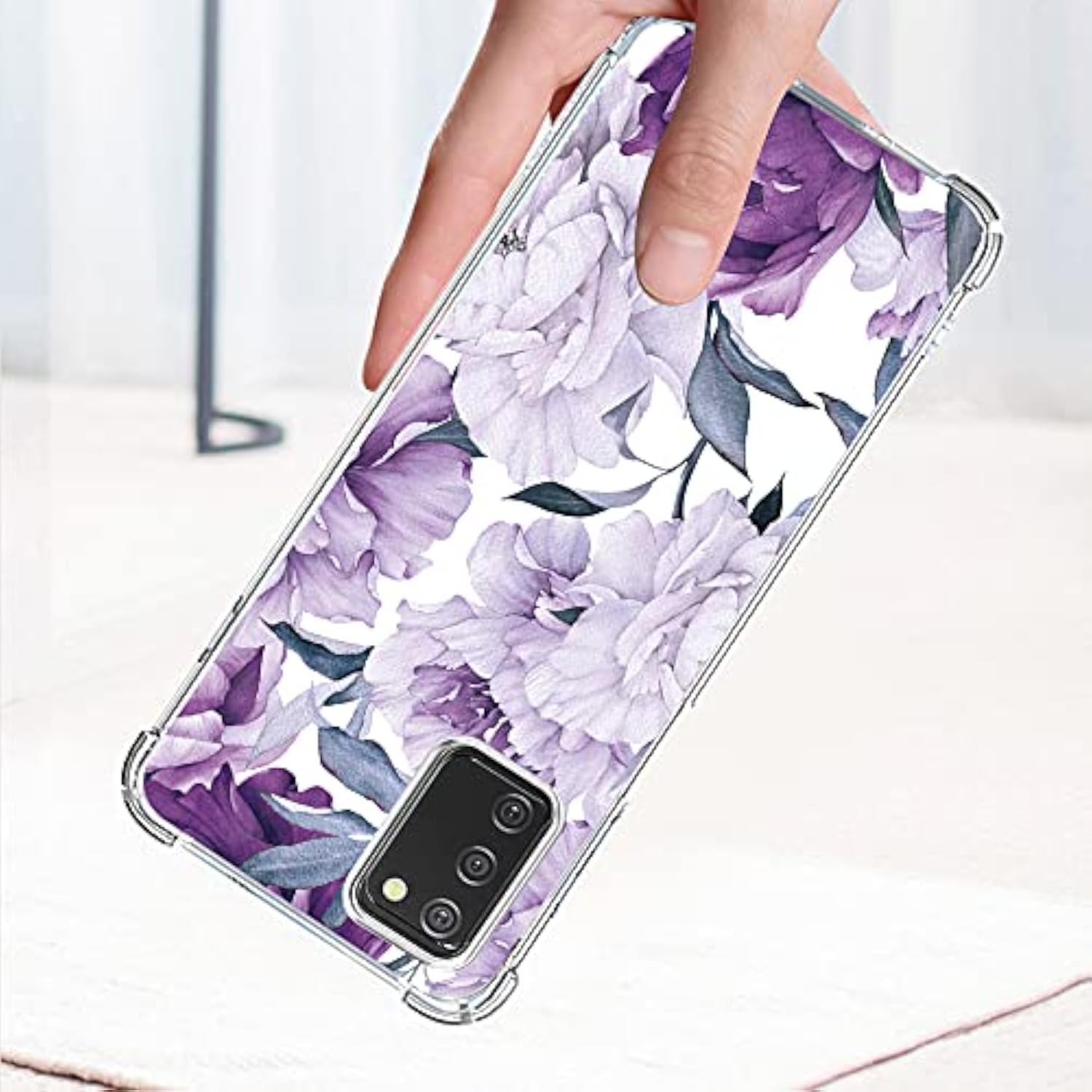 TPU Soft Rubber Four Corners Reinforced Anti-Fall Mobile Phone Case Cover for Samsung Galaxy A03S/Galaxy A02S, Purple Flower