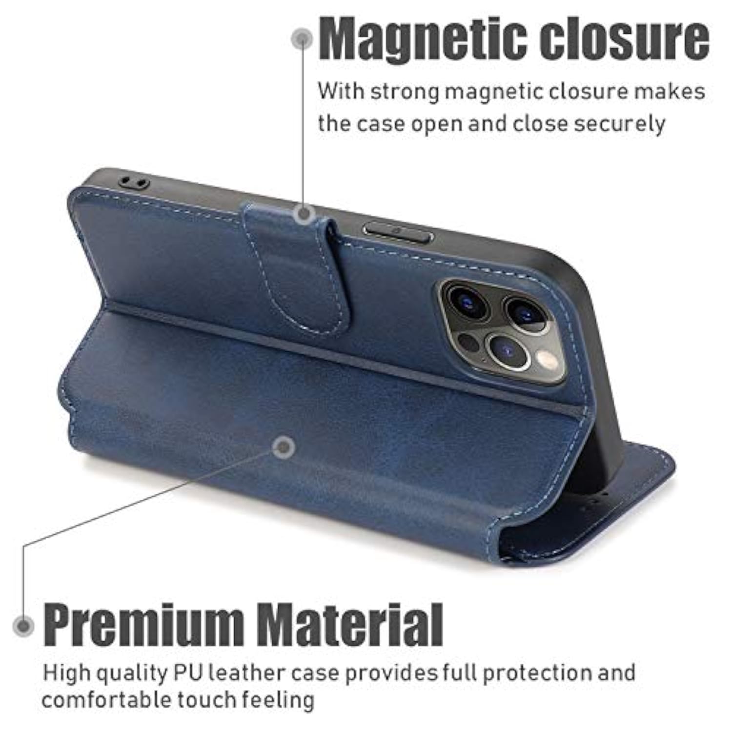 Case For Iphone 12 Iphone 12 Pro Premium Pu Leather Simple Wallet Case [Card Slots] [Kickstand] [Magnetic Closure] Shockproof Flip Cover For Iphone 12/12 Pro (6.1 Inch) - Blue
