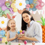 187 Pcs Easter Balloons Arch Garland Kit, Easter Party Decorations With Daisy Flower Foil Long Pastel Printed Balloons For Spring Pastel Birthday Baby Shower Bunny Party Supplies Decor