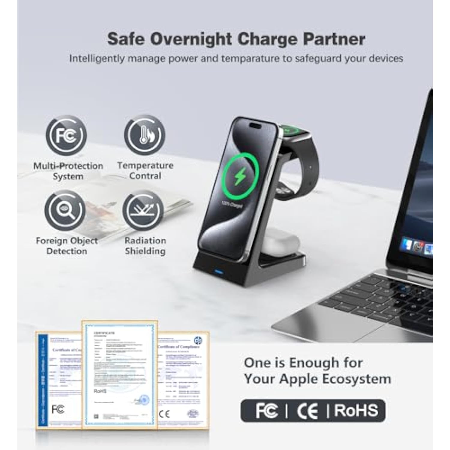 3 In 1 Magnetic Wireless Charging Station Apple 20W Mag-Safe Charger Stand Magnetic Wireless Charger For Iphone 16 15 14 13 12 Pro/Pro Max/Plus/Mini Airpods 2/3/Pro Iwatch Ultra/8/7/Se/6/5/4/3/2