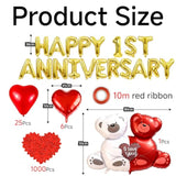 Happy 1St Anniversary Balloons, Happy Anniversary Decorations With 1000 Red Rose, Romantic Anniversary Balloons Set For Valentines Day, Red Heart Balloons For Couple Boyfriend Und Girlfriend