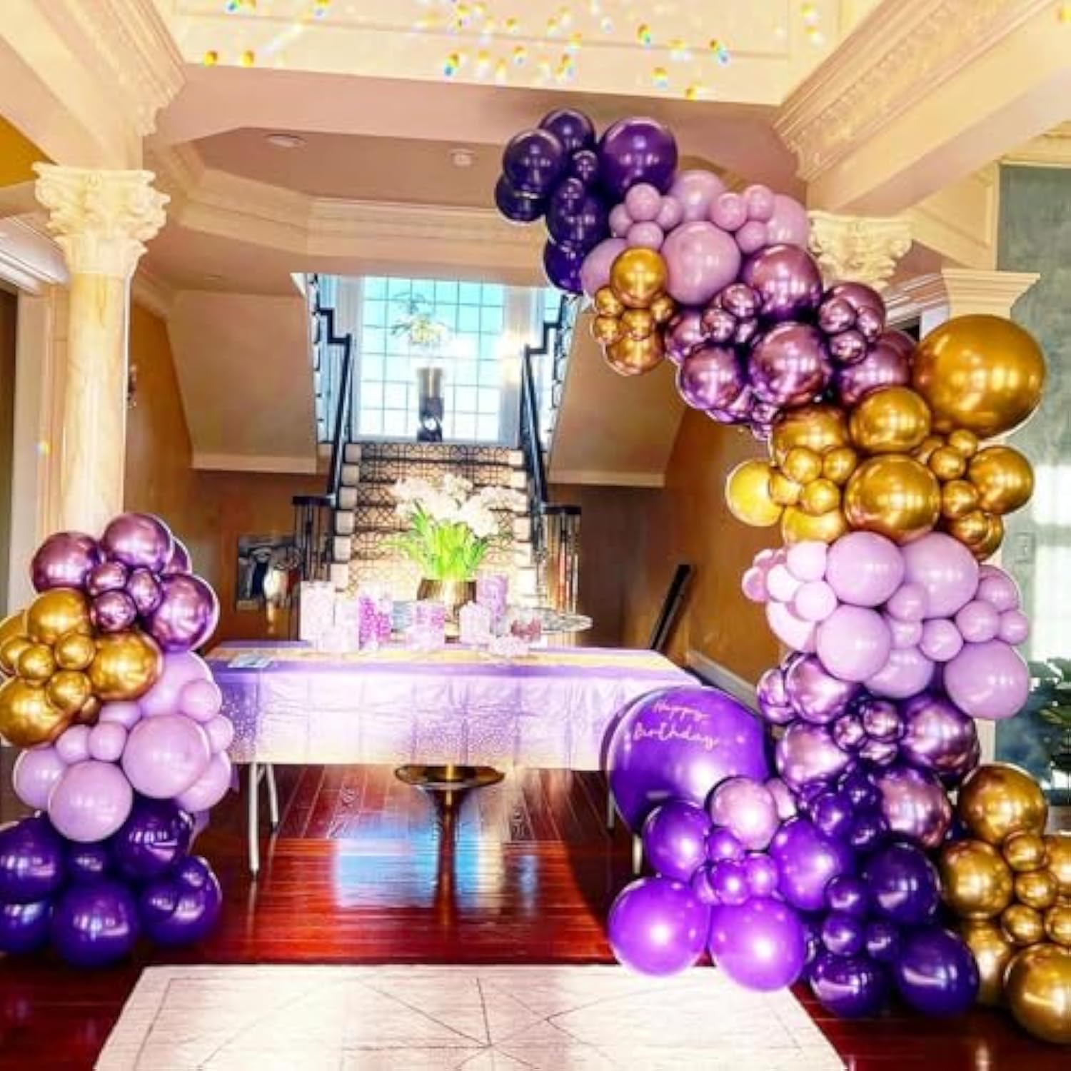 Purple Balloon Arch Kit, 153Pcs Different Sizes Inch Lavender Metallic Purple And Gold Balloons And Confetti Party Balloon Garland Kit For Women Birthday Baby Shower Wedding Party Decorations