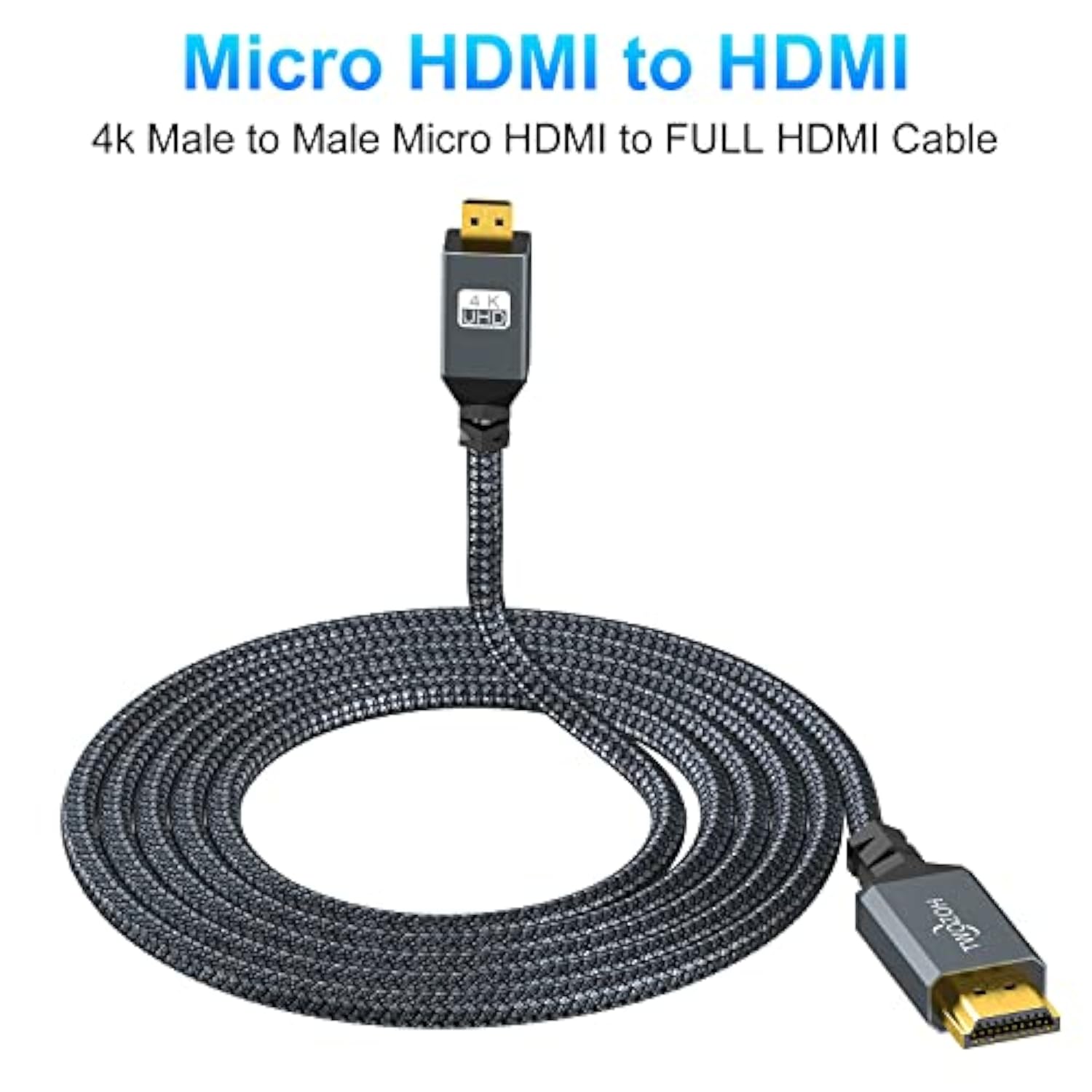 4K Micro Hdmi To Hdmi Cable 25Ft, High-Speed Full Hdmi To Micro Hdmi Braided C