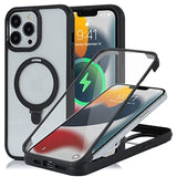 For Iphone 13 & Iphone 14 Case, Compatible With Magsafe, For Iphone 14 Case With Screen Protector, Stand Protective Magnetic Phone Cover-Black