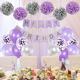 Birthday Decorations For Girls Purple And Silver Lavender Party Decor Kit For Her Women Including Happy Birthday Banner Pompom Flower Foil Balloons Confetti Latex Balloon Ribbons