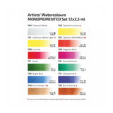 Monopigmented Professional Watercolor Paint Set, 12 Water Colors Of 2.5 Ml, High Lightfastness Paints Kit For Artists, Adult, Lightweight And Portable Metal Case