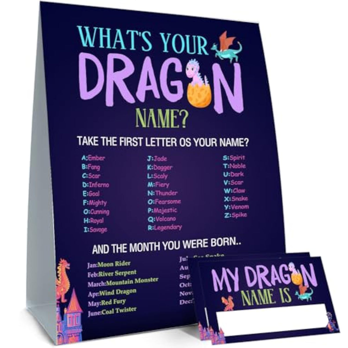 Dragon Birthday Party Decorations-Birthday Party Games,Dragon Theme Birthday Party Sign,Baby Shower Decorations,Birthday Party Game,Baby Shower Games,What'S Your Dragon Name