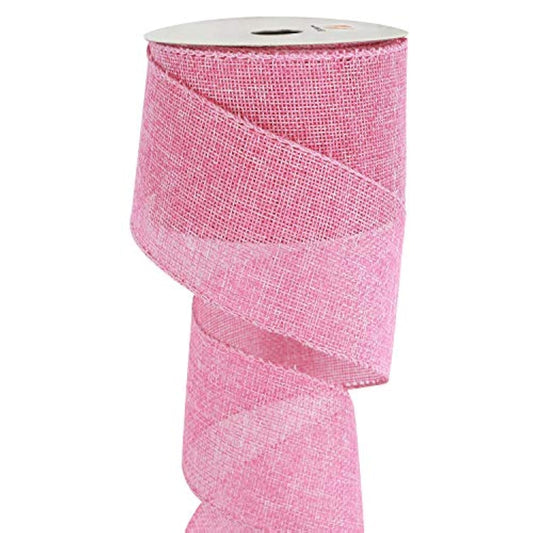Pink Burlap Wired Ribbon Solid Wired Edge Ribbon 2.5 Inch Jute Ribbon