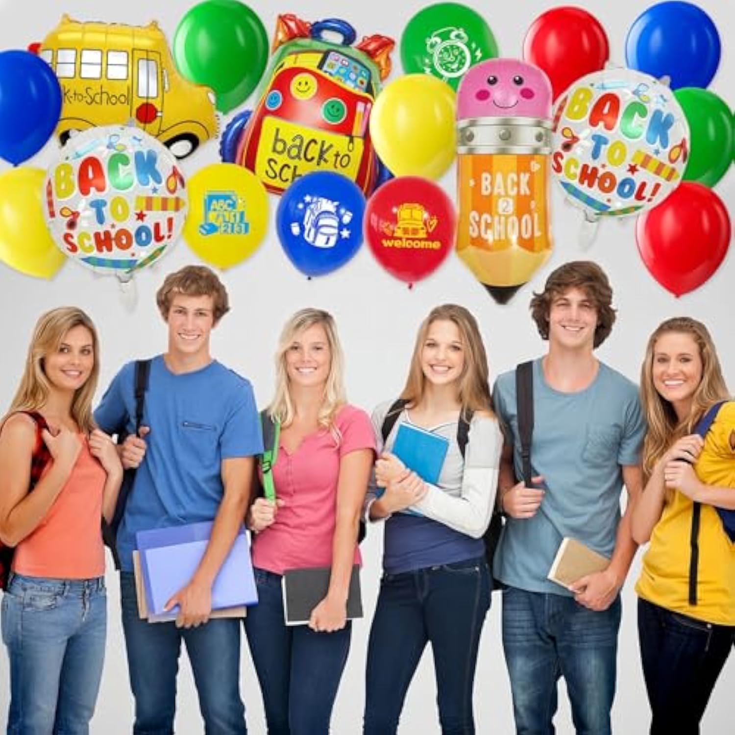 21 Pc Back To School Balloons 28" Foil Bus/Pencil & 12" Latex Classroom Decor