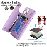 For Iphone 14 Case With Card Holder,For Iphone 14 Wallet Case For Women,Phone Cases For Iphone 14 With Stand,For Iphone 14 Leather Case Strap Shockproof Cover For Men-Purple
