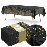 12-Pack Black Gold Disposable Tablecloths 54x108 Inch Waterproof Party Decor