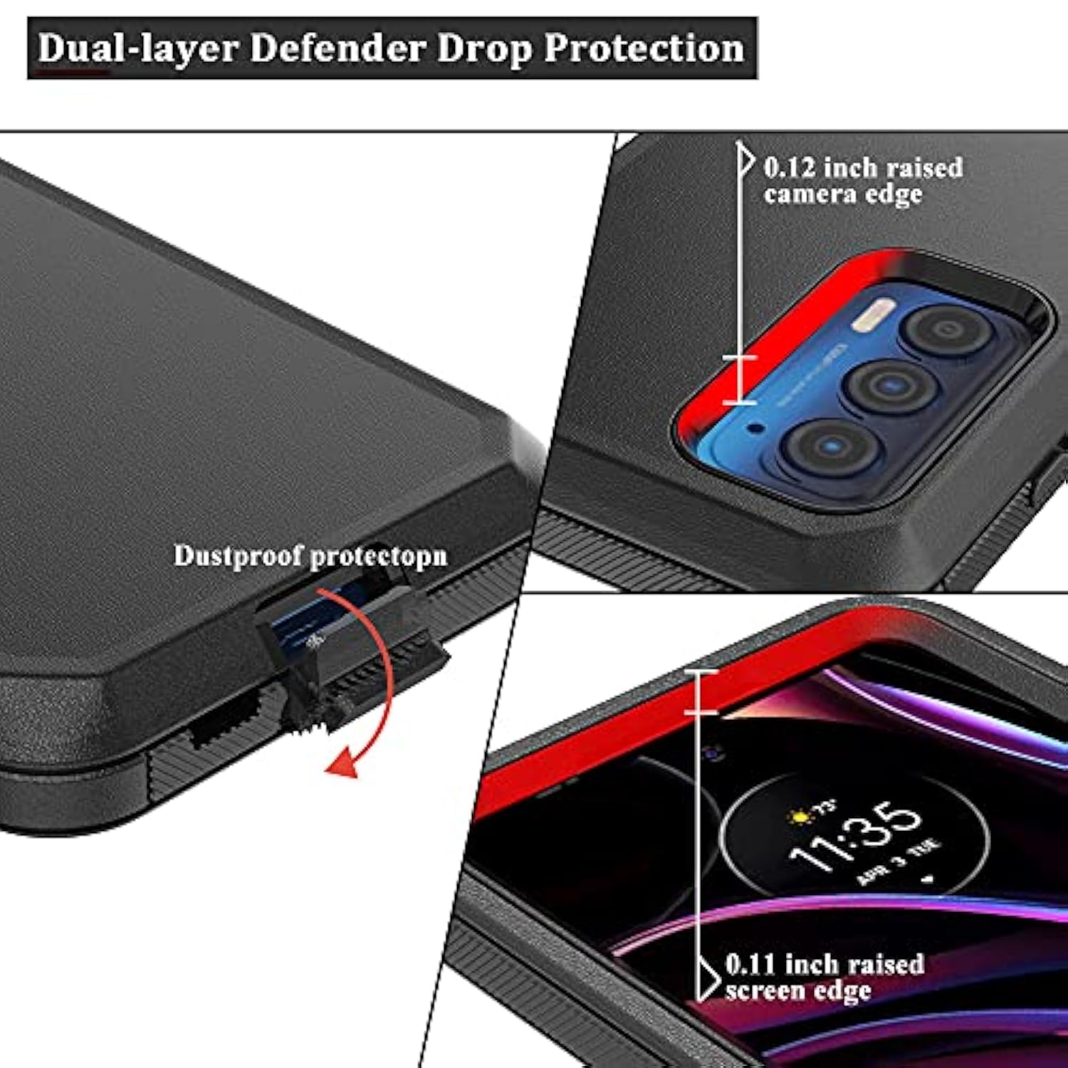 Compatible With Motorola Edge 2021/Edge 5G Uw 2021 Case,Heavy Duty Rugged Shockproof Full Body Protection Kickstand Case With Belt Clip Holster For Motorola Edge 2021 Phone (Black)