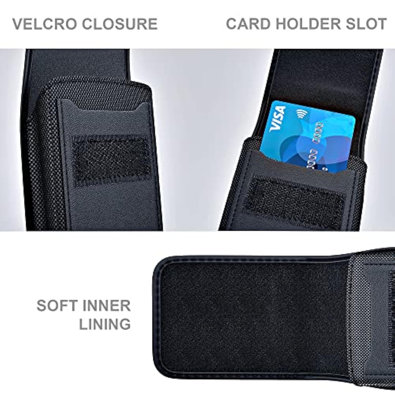 Belt Holder For 16 16E 16Pro 15 Pro 14 13 12 11 Xs Xr – Vertical Nylon Cell Phone Holster Case With Clip For Men Women (Fits Otterbox Commuter Case) Black