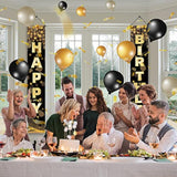 Black & Gold Happy Birthday Banner – 72"x12" Party Sign for All Ages and Genders
