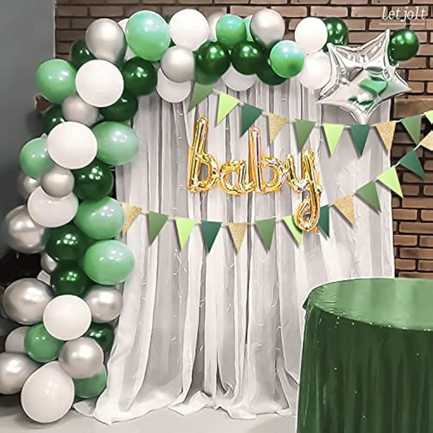 Green Triangle Banner Decoration Golden Greenery Party Supplies Bunting Signs For Birthday Nursery Anniversary Decoration Graduation Flags 15 Pcs 10 Feet