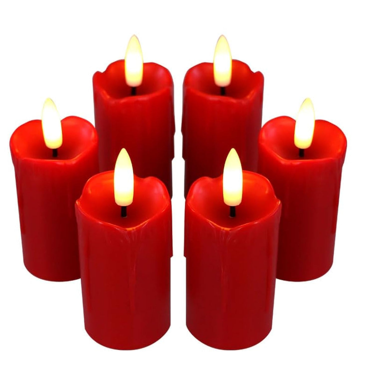 6 Pack Red Flameless Votive Candles With Timer(5 Hour) Christmas Realistic Black Wick Battery Operated Candles Dripping Fake Led Tealights For Halloween Wedding Party Holiday Decoration
