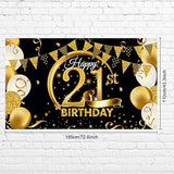 72.8x43.3" Black Gold Extra Large 21st Birthday Fabric Backdrop Banner