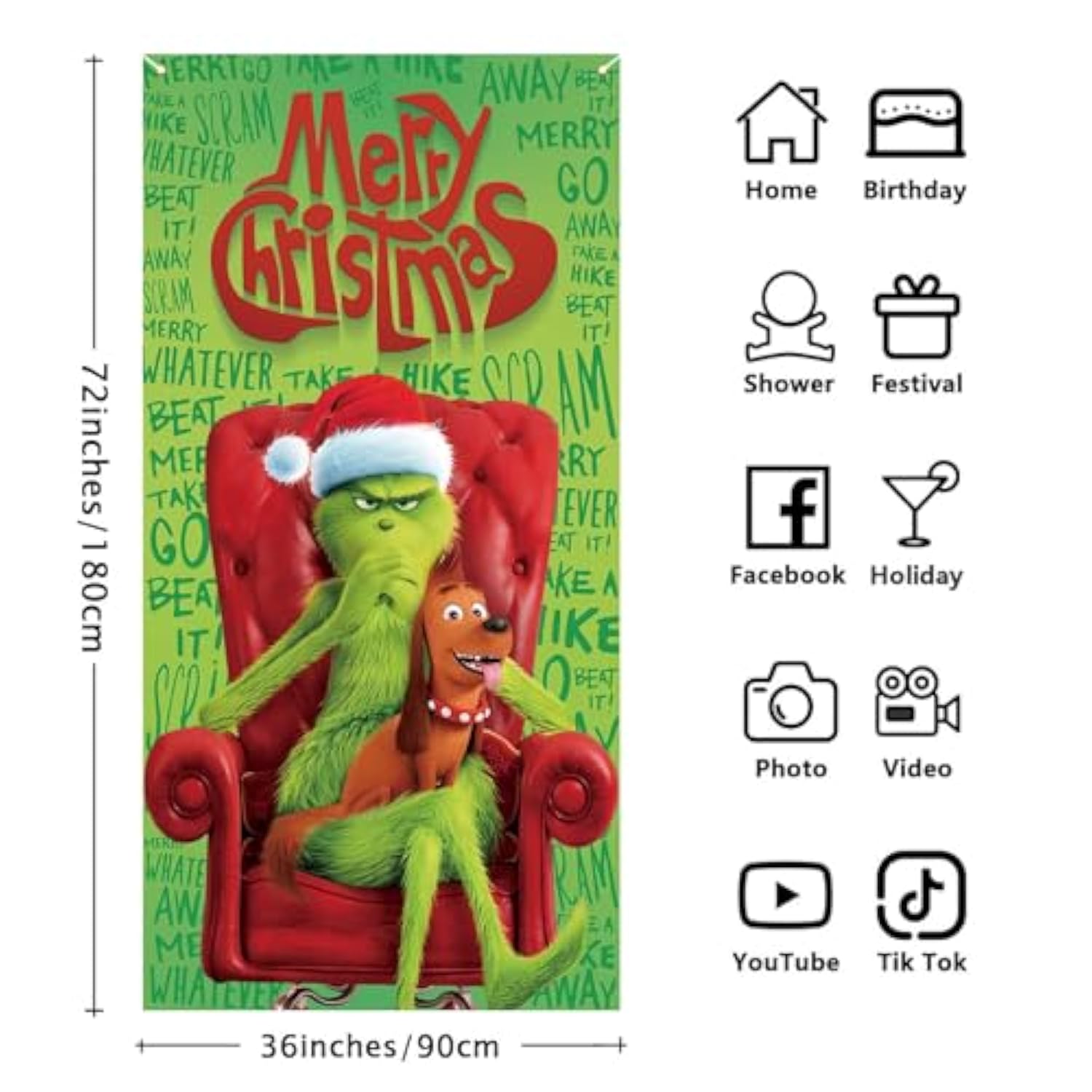 Merry Christmas Door Cover Christmas Front Porch Door Sign Banner Christmas Xmas Winter Holiday Decorations Outdoor Outside For Home