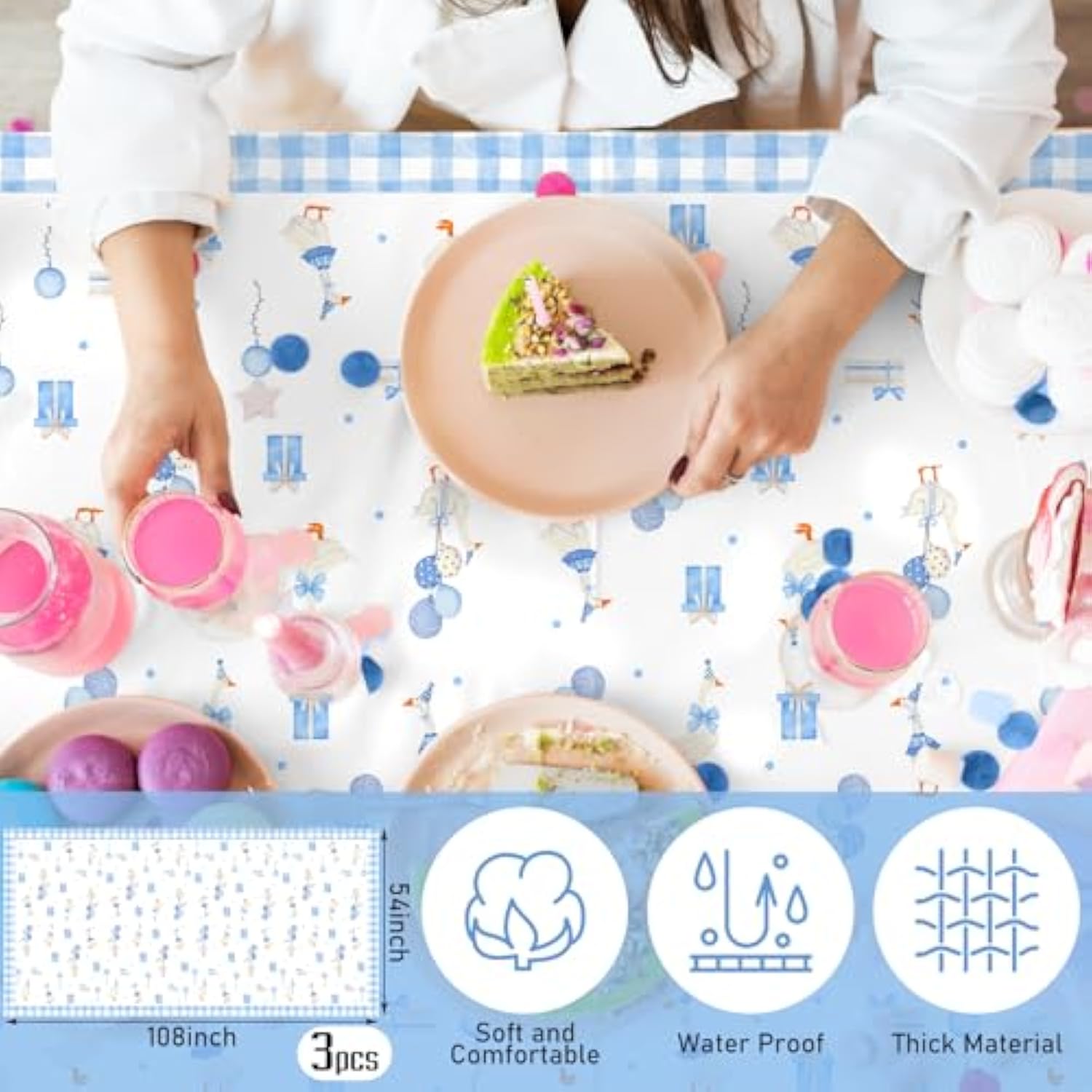 3 Pcs One Silly Goose Birthday Decor Tablecloth Waterproof Plastic Table Covers Goose Decor For Birthday Party Baby Shower 54X108 Inch (Blue)