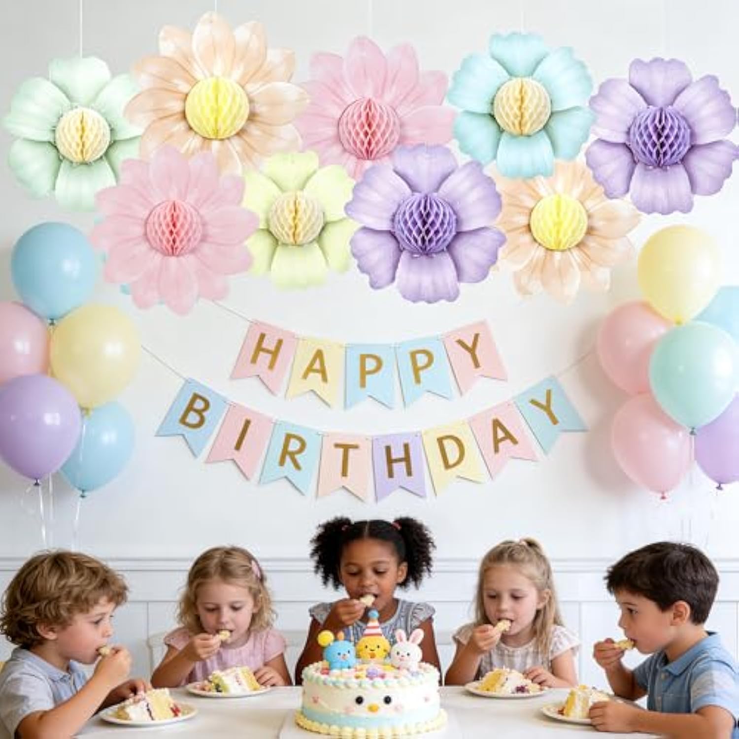 9Pcs Paper Flowers Party Decorations,Pastel Honeycomb Butterfly Party Decoration,Fairy Birthday Party Decoration For Garden Tea Party Floral Baby Shower.