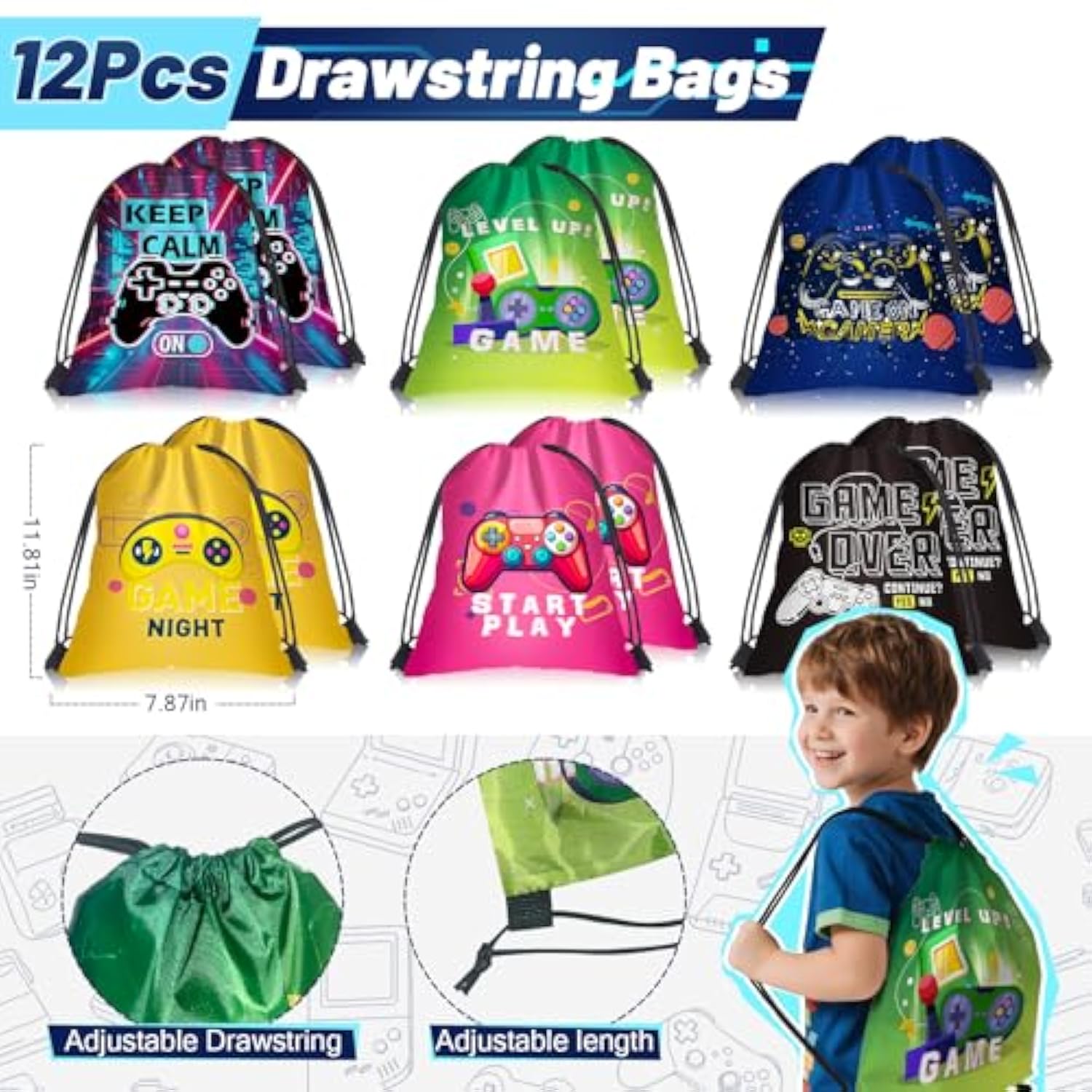Video Game Party Favors Kids Gamer Birthday Party Supplies Drawstring Bag Silicone Bracelet Glow In Dark Tattoo Sticker Keychain Gamer Party Favors Gaming Birthday Goodie Bag Stuffers