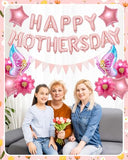 Happy Mother's Day Balloon Set Decoration, Pink Mothers Day Decorations Banner Include Letter, Butterfly, Flower Balloons for Party Women