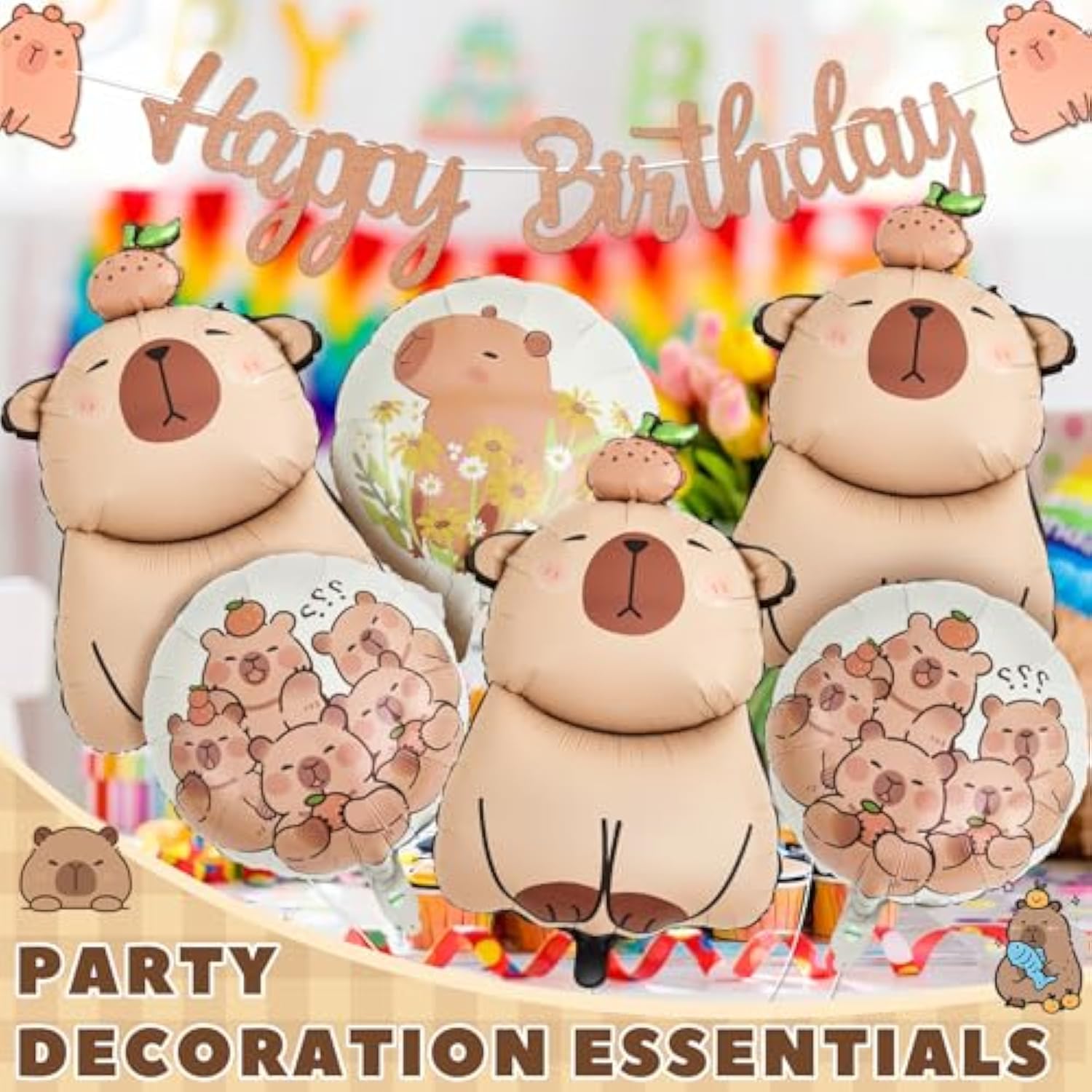 9-Pc Capybara Party Set Banner & Balloons for Capybara Birthday
