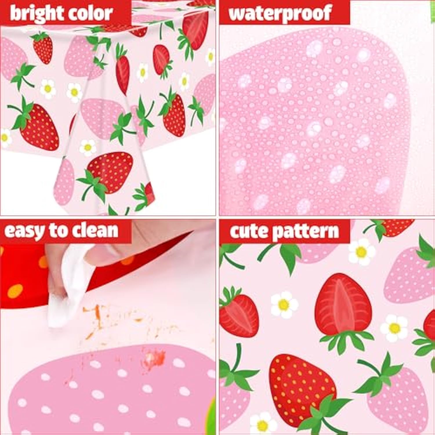 2 Pcs Strawberry Party Tablecloth Disposable Strawberry Tablecloth Plastic Strawberry Theme Table Cover For Birthday Party Baby Shower Strawberry Theme Party Supplies, 54" X 108"