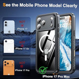 Magnetic For Iphone 17 Pro Max Case, [Ip68 Waterproof][Wireless Charging][Built-In Lens & Screen Protector][Military-Grade Drop Protection] Full-Body Shockproof Case For Phone 17 Pro Max Black