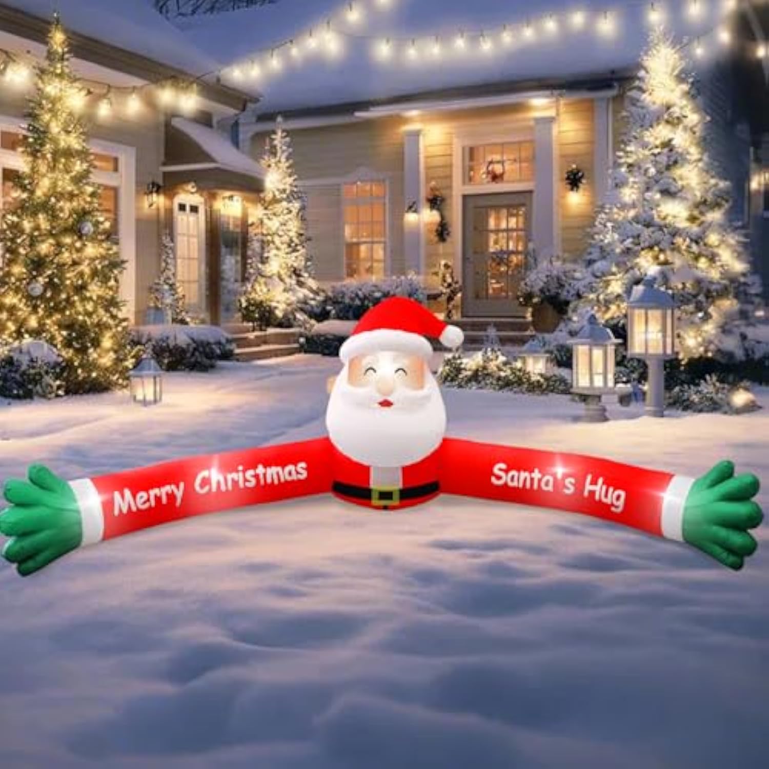 10Ft Christmas Hugging Inflatable Santa Claus For Xmas Holiday Blow Up Weatherproof Outdoor Christmas Decorations For Ga