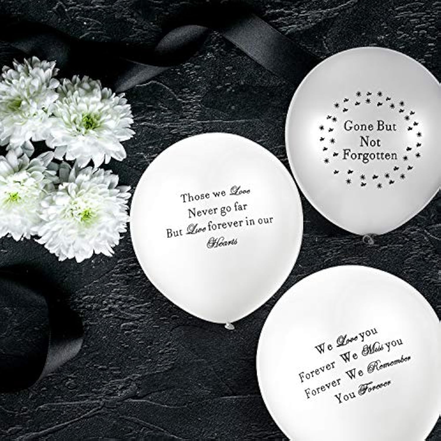 60 Memorial Balloons – White & Silver Remembrance Balloons for Funerals, Celebration of Life