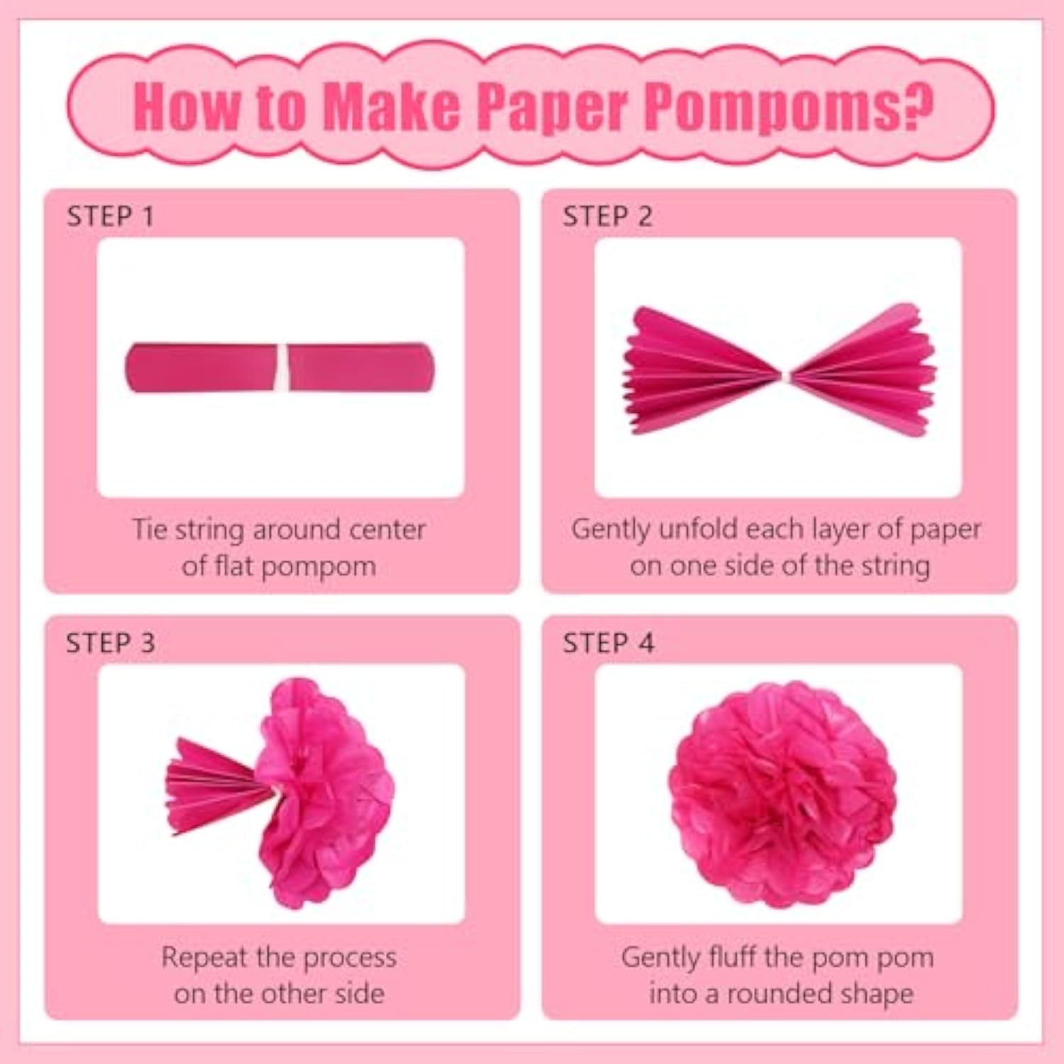 19 Pcs Pink Party Decorations, Light-Hot Pink Hanging Paper Lanterns, Paper Flowers Fans, Tissue Pom Poms, Floral Backdrop Wall Decor For Birthday Baby Showers Bridal Wedding Valentines Classroom