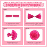 19 Pcs Pink Party Decorations, Light-Hot Pink Hanging Paper Lanterns, Paper Flowers Fans, Tissue Pom Poms, Floral Backdrop Wall Decor For Birthday Baby Showers Bridal Wedding Valentines Classroom