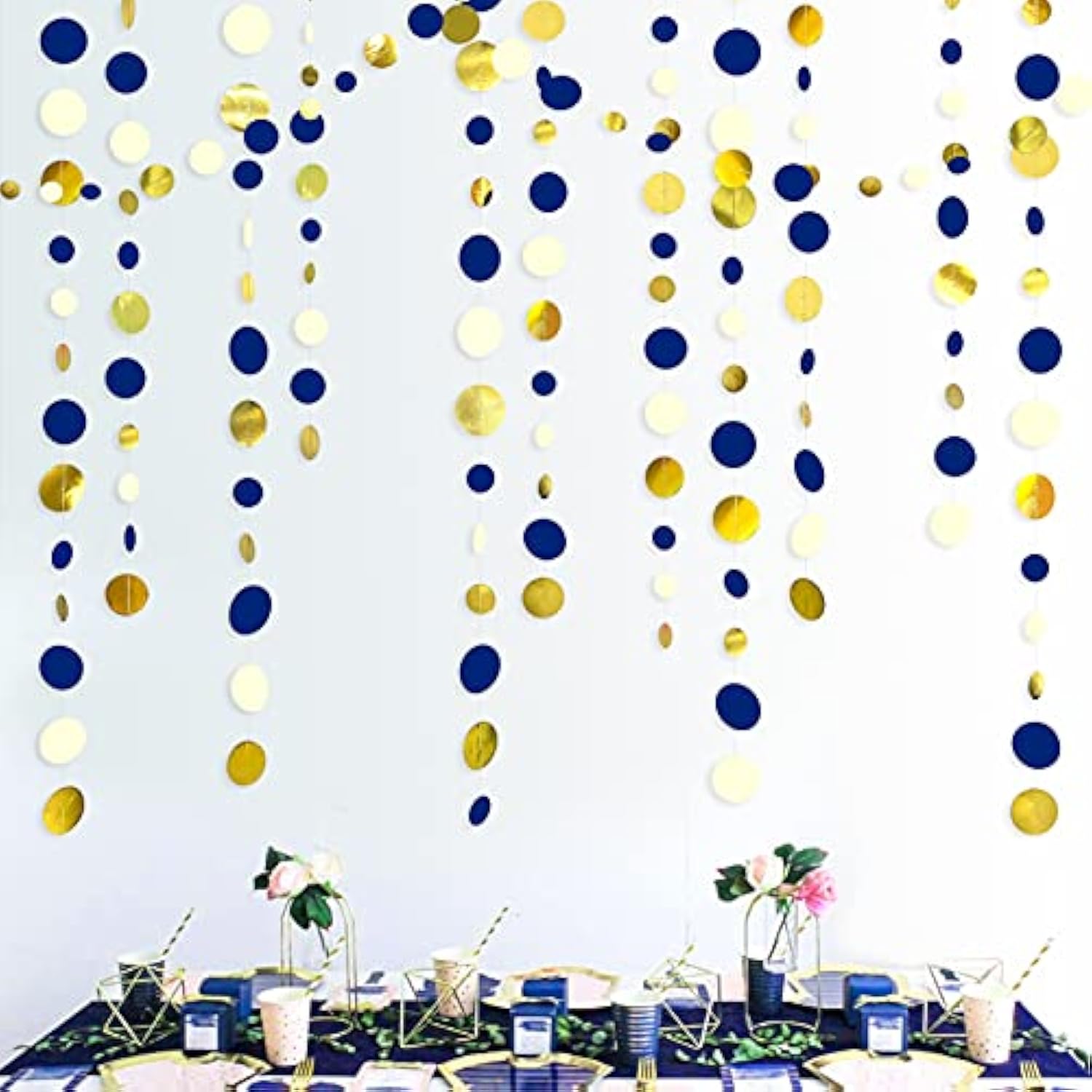 Navy Blue & Gold Dot Garland: 46ft Party Streamer