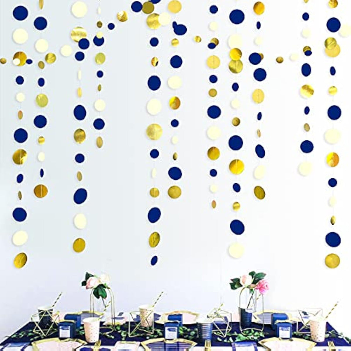 Navy Blue & Gold Dot Garland: 46ft Party Streamer