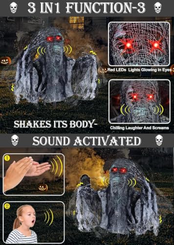 Talking Zombie Groundbreaker Halloween Animatronic with Red Eyes