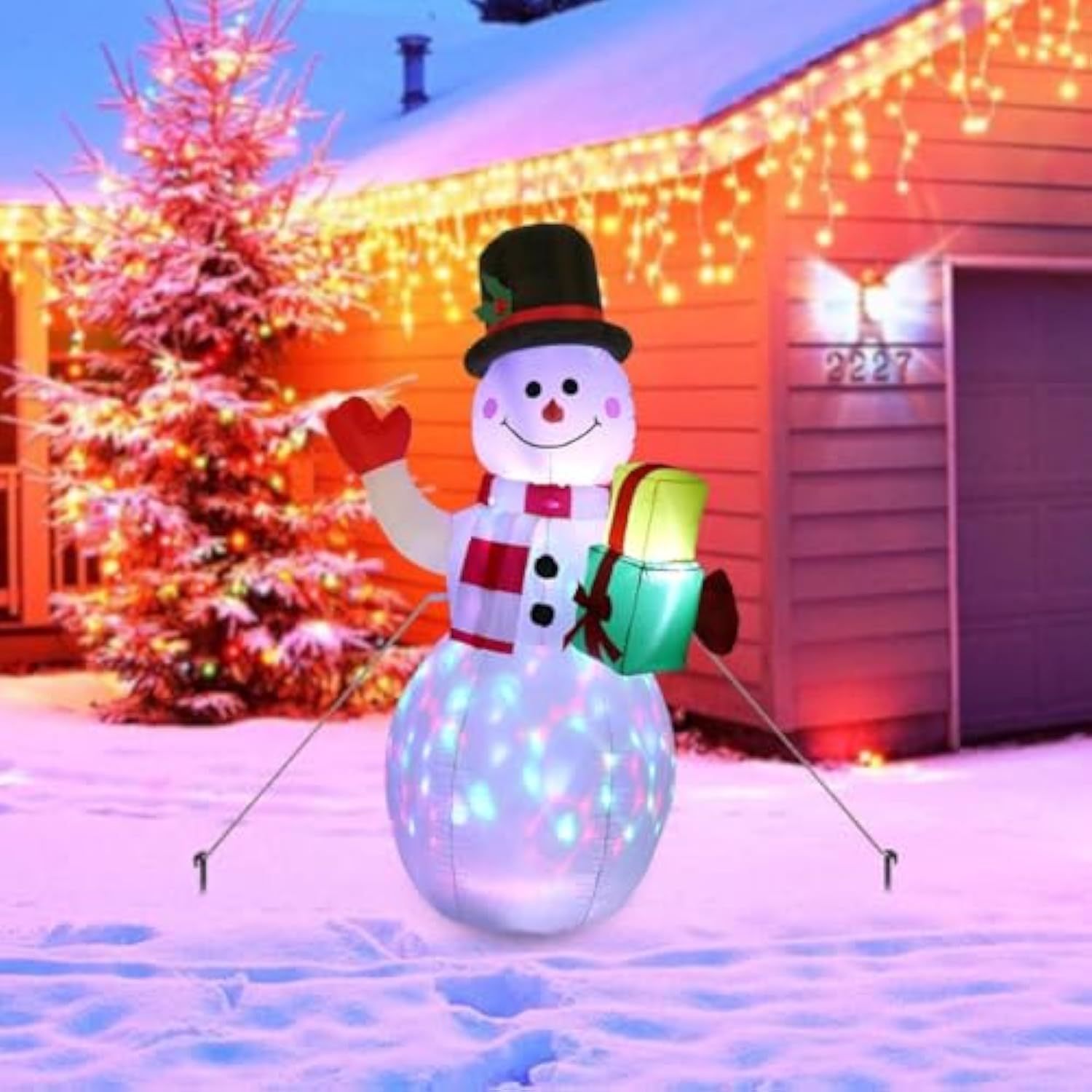 5Ft Inflatable Christmas Snowman With Led Lights, Outdoor Holiday Yard Decoration