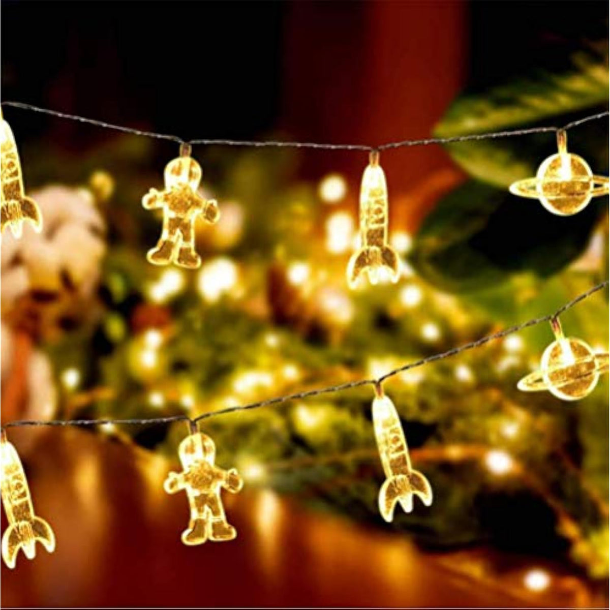 20 Led Children'S Room Led String Light 10Ft Astronaut Spaceship Rocket Pendants Kids Bedroom String Lights, Wall Window