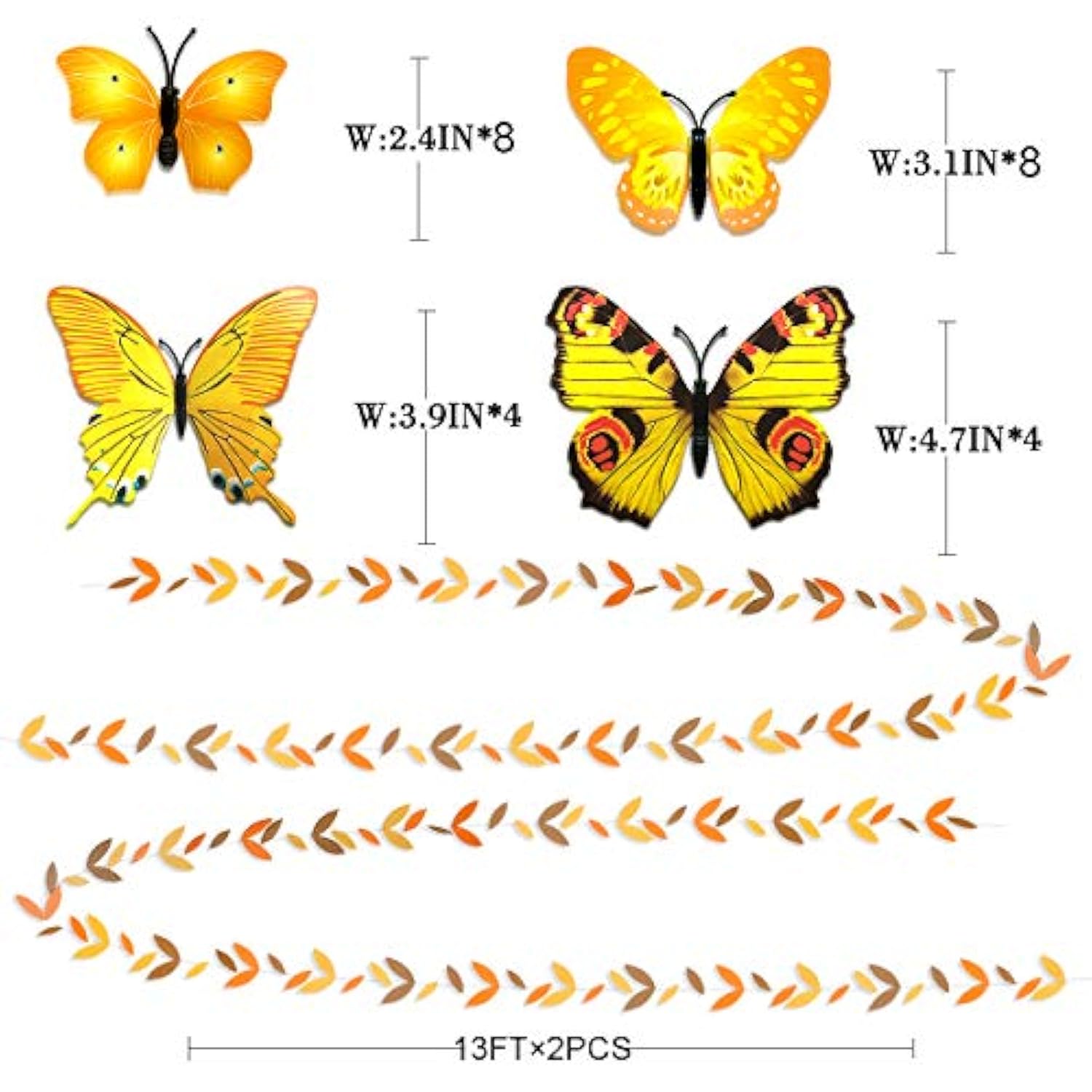 Fall Party Decorations Kit Yellow Orange Brown Paper Hanging Fans Lantern Flowers Pom Pom With 3D Butterfly Autumn Leaves Garland For Wedding Bridal Shower Birthday Harvest Thanksgiving Party Supplies