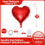 10 Pcs Red Heart Shape Foil Mylar Balloons 18 Inch Love Balloons For Valentine'S Day Birthday Party Decorations Wedding Engagement Romantic Decor (Red)