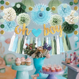 Sage Green And Blue Baby Shower Decorations Oh Boy Banner Sage Green Dusty Blue Tissue Paper Pom Poms Lanterns Paper Tassels Garland For Baby Boys Shower Party Decor