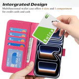 Genuine Leather Wallet Case for iPhone 17 Pro, 4 Card Slot, Rose Red