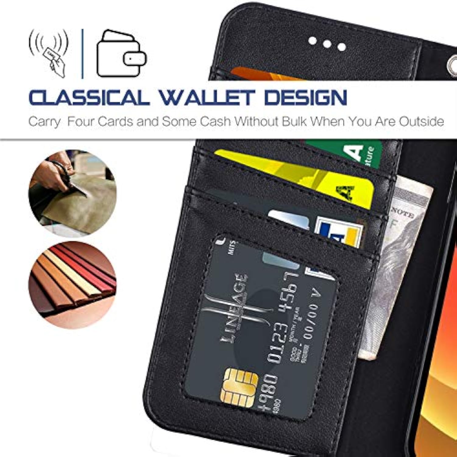 Case For 12 / 12 Pro 6.1 Inch Wallet Case Flip Cover With Card Holder And Wrist Strap For 12 / 12 Pro 6.1 Inch - Black