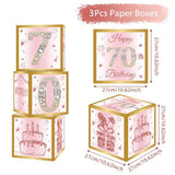 70Th Birthday Decorations Boxes For Women - 3Pcs Pink Rose Gold Happy 70Th Birthday Balloons Boxes,Seventy Year Old Birth Theme Cardboard Box Decor