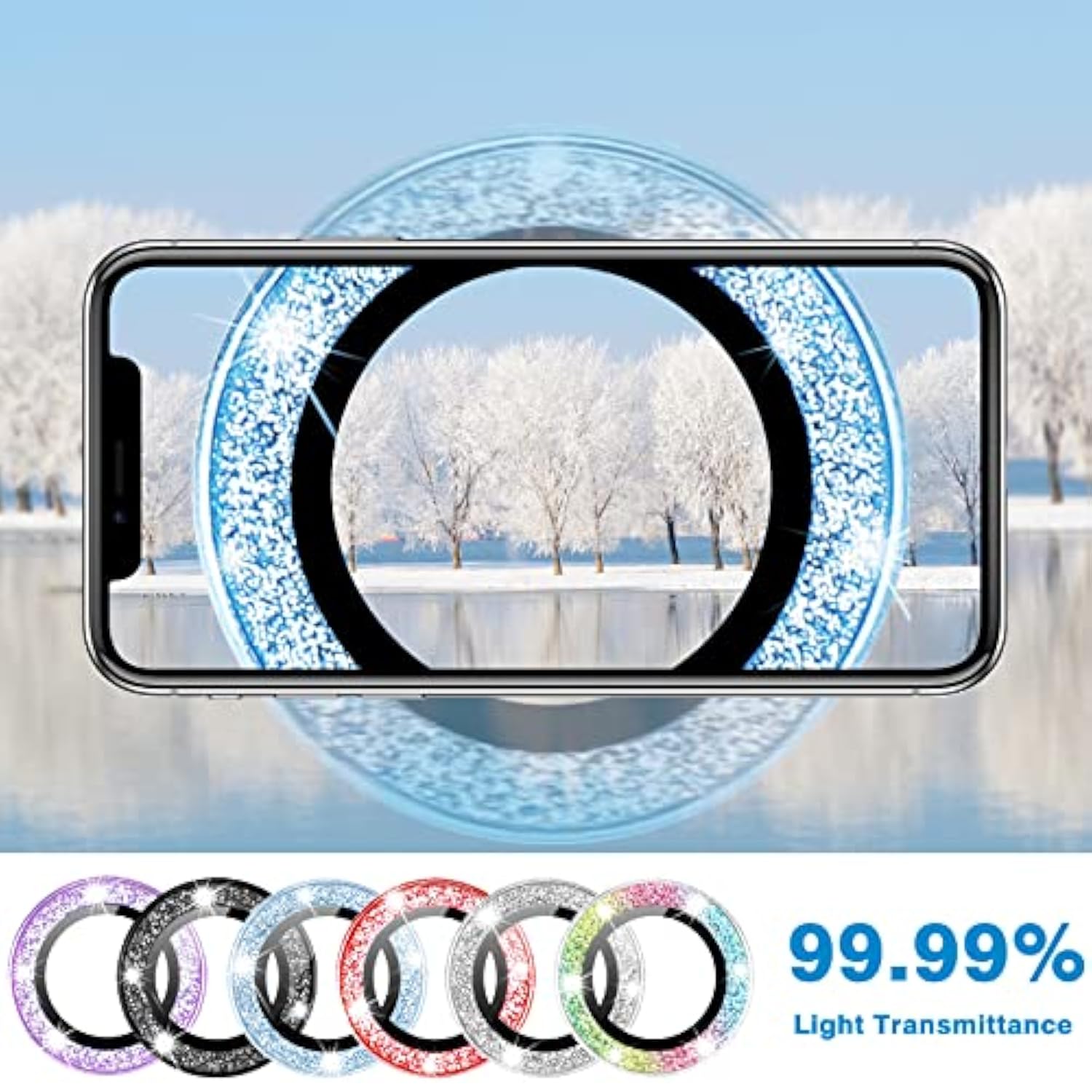 For Iphone 15 & Iphone 15 Plus Camera Lens Protector, Bling Glitter Diamond Lens Cover 9H Tempered Glass Camera Cover Anti Scratch Shockproof Screen Protector Individual Metal Lens Ring - 2Pcs