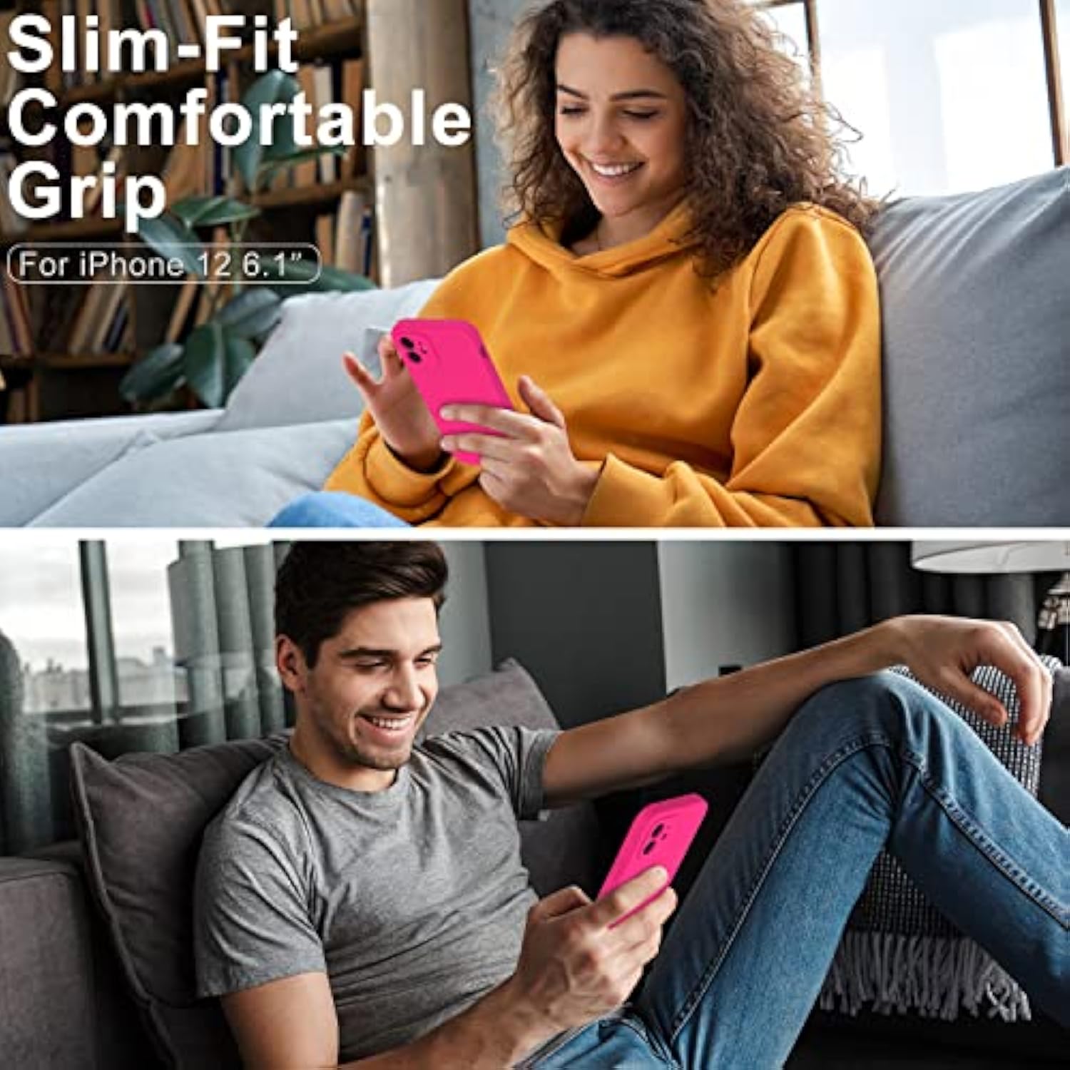 Compatible With 12 Silicone Case With Screen Protector,Enhance Camera Protection,Soft Flexible Slim Fit Protective Phone Cover 6.1" For Women Girls Hot Pink