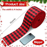 4 Inch X 50 Yards Christmas Plaid Buffalo Ribbon, Check Wired Edge Rib